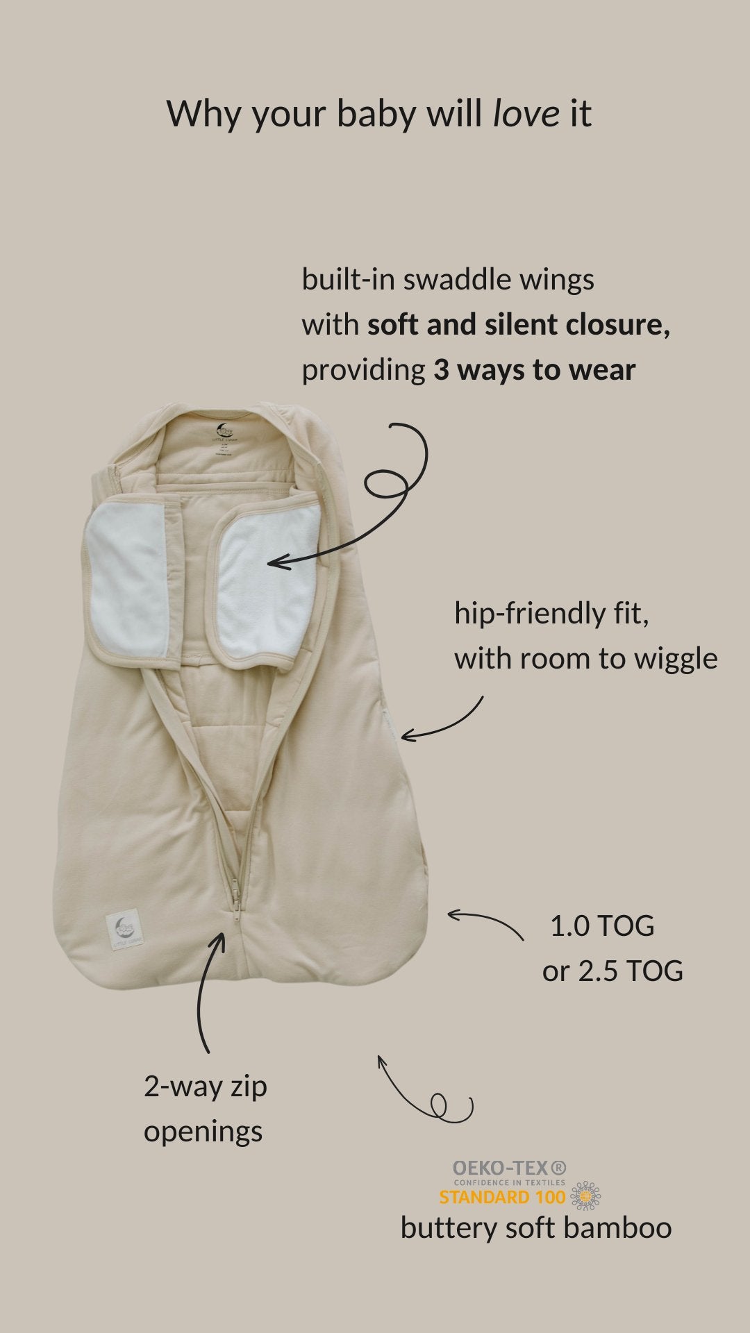 Bamboo Swaddle Sleeping Bag for Newborns (0 - 6 Months) - Little Lunar